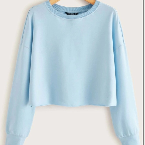 SHEIN Solid Drop Shoulder Baby Blue Pullover - Picture 1 of 9